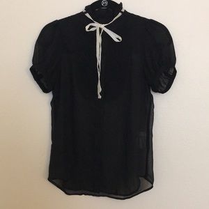 Sheer short-sleeved Black Blouse